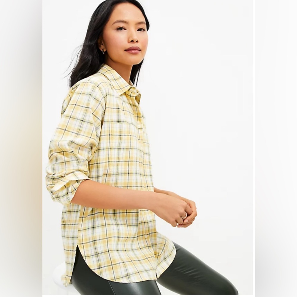 BNWT BEAUTIFUL AND SOFT YELLOW PLAID FLANNEL TUNIC BY LOFT